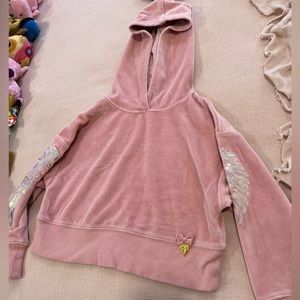 Blush pink velour Angel’s Face 2 piece matching outfit with sequin wings